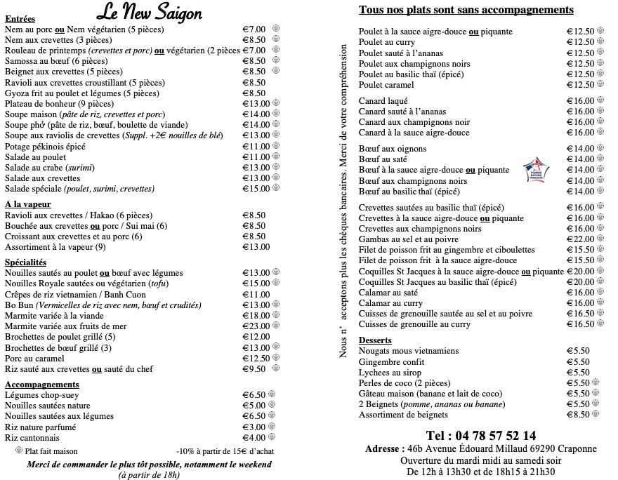Le New Saïgon - Menu Image 1